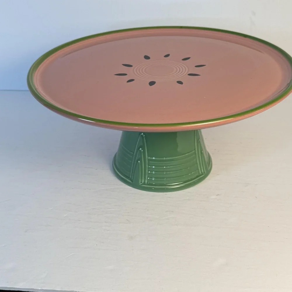 Fiesta Watermelon Pink & Green Ceramic Cake‎ Stand Pedestal Plate USA 2024